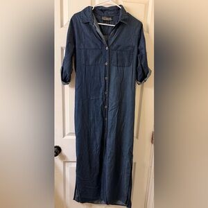 Indigo Rein Dark Blue Button-Front Maxi Shirt Dress 100% Cotton